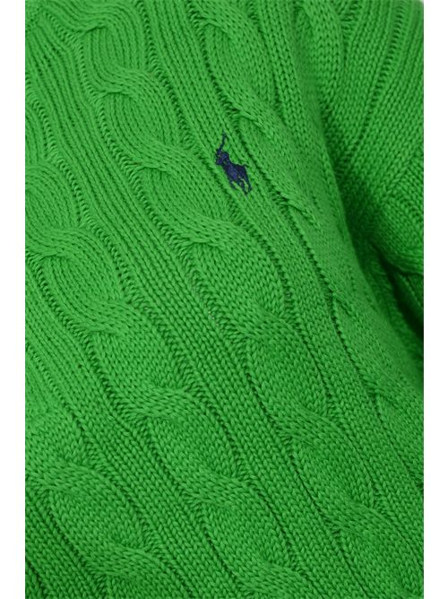 Maglia intrecciata in cotone con zip Green POLO RALPH LAUREN | 211963467500